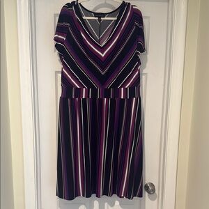 Lane Bryant Striped V-Neck Midi Dress - Black, Purple, White